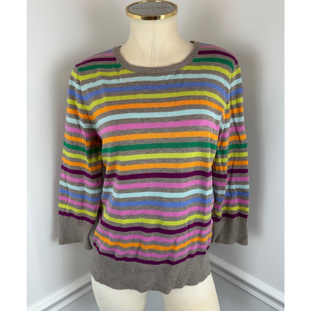 LANDS' END Women's Lightweight Multicolor Stripe Supima Cotton Sweater  | Small